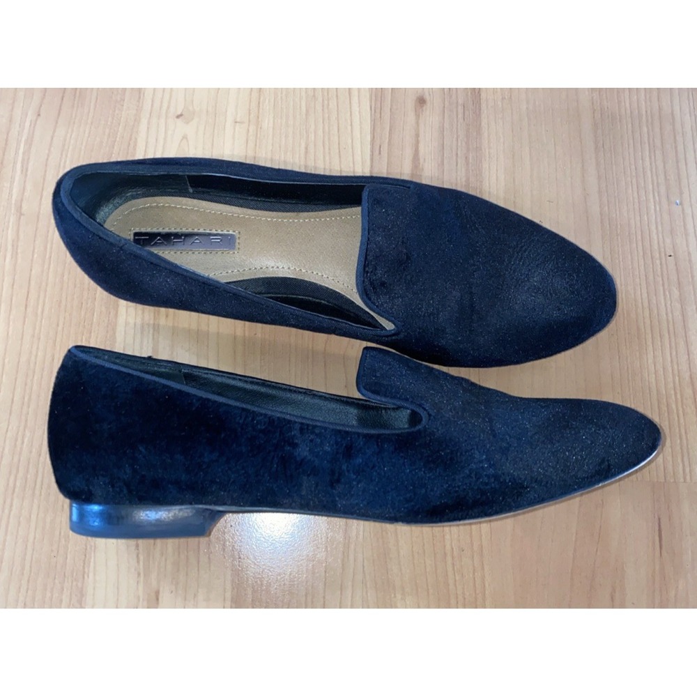 Tahari Black Velvet Loafers - Women's Flats